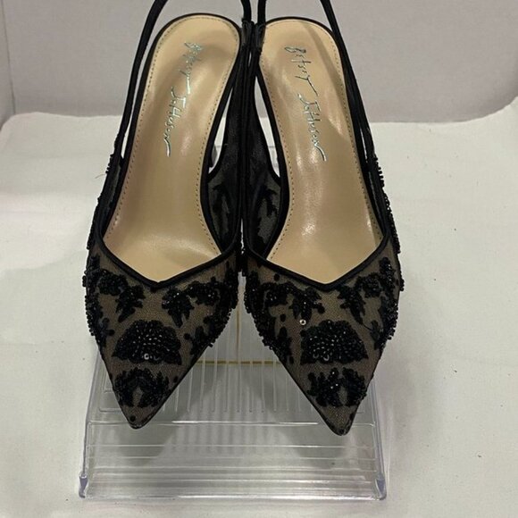 Betsey Johnson SB-Nikki Black Mesh Beaded Slingback Heels Size 6M - Picture 10 of 15